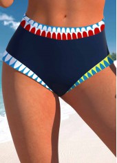 Navy swimwear,Tribal swimwear,Striped swimwear,Geometric swimwear,ROTITA Patchwork Navy Tribal Print Mid Waisted Bikini Set