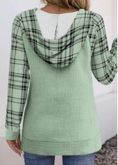 Sage Green tops,Plaid tops,Striped tops,Geometric tops,ROTITA Pocket Plaid Sage Green Long Sleeve Hoodie