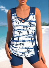 Rotita Plus Size Tankini-Set mit hoher Taille und überkreuztem Schnitt in Marineblau