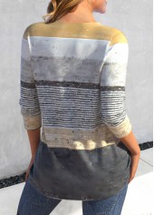 Grey tops,Striped tops,Geometric tops,ROTITA Criss Cross Striped Grey V Neck T Shirt