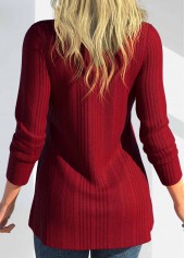 Red tops,Plain Color tops,ROTITA Zipper Red Polo Collar Long Sleeve T Shirt