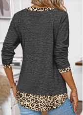 Dark Grey plus size,Leopard plus size,ROTITA Plus Size Patchwork Dark Grey Leopard T Shirt