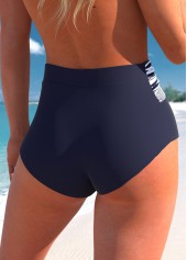 Navy swimwear,White swimwear,Striped swimwear,Geometric swimwear,ROTITA Surplice Navy Striped High Waisted Bikini Set