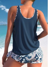 Navy swimwear,Paisley swimwear,Floral swimwear,Tribal swimwear,ROTITA Bowknot Navy Paisley Print Mid Waisted Tankini Set