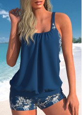 Rotita Tankini-Set mit pfauenblauem Blumenmuster und Aussparungen