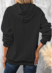 Black tops,Plain Color tops,Drawstring Twisted Black Long Sleeve Hoodie