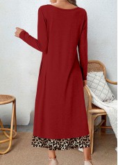 Wine Red dresses,Leopard dresses,Everyday dresses,Casual dresses,ROTITA Button Leopard Wine Red A Line Dress