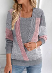 Dark Grey plus size,Dusty Pink plus size,Contrast Color plus size,ROTITA Plus Size Fake 2in1 Dark Grey Square Neck Sweatshirt