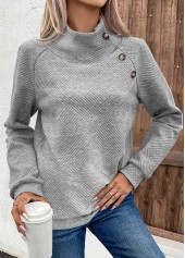 ROTITA Button Grey Turtleneck Long Sleeve Sweatshirt