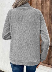 Grey tops,Plain Color tops,ROTITA Button Grey Turtleneck Long Sleeve Sweatshirt
