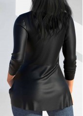 Black tops,Plain Color tops,ROTITA PU Eyelet Black Heart Collar Long Sleeve T Shirt