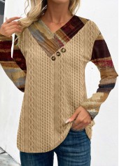 Rotita Plus Size Patchwork-Sweatshirt mit Graffiti-Print in hellem Kamel