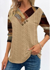 Light Camel plus size,Graphic plus size,ROTITA Plus Size Patchwork Light Camel Graffiti Print Sweatshirt