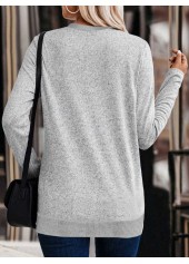 Light Grey tops,Plain Color tops,ROTITA Cross Hem Light Grey Round Neck Long Sleeve Sweatshirt
