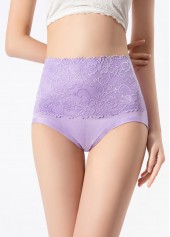 Helllila Spitzen-Patchwork-Höschen mit hoher Taille