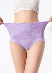Light Purple intimates,Plain Color intimates,Light Purple Lace Patchwork High Waisted Panty