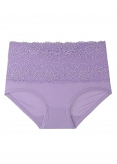 Light Purple intimates,Plain Color intimates,Light Purple Lace Patchwork High Waisted Panty