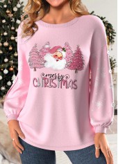 Light Pink plus size,Christmas plus size,Plants plus size,Letter plus size,ROTITA Plus Size Button Light Pink Christmas Print Sweatshirt
