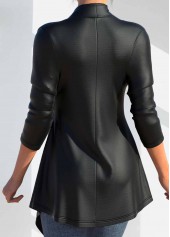 Black tops,Plain Color tops,ROTITA Faux Leather Turn Down Collar Long Sleeve PU Coat