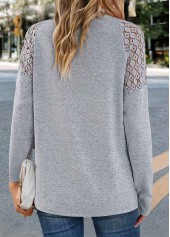 Grey tops,Plain Color tops,ROTITA Lace Grey V Neck Long Sleeve T Shirt