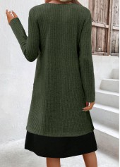 Olive Green dresses,Contrast Color dresses,Everyday dresses,Casual dresses,ROTITA Fake 2in1 Olive Green A Line Dress