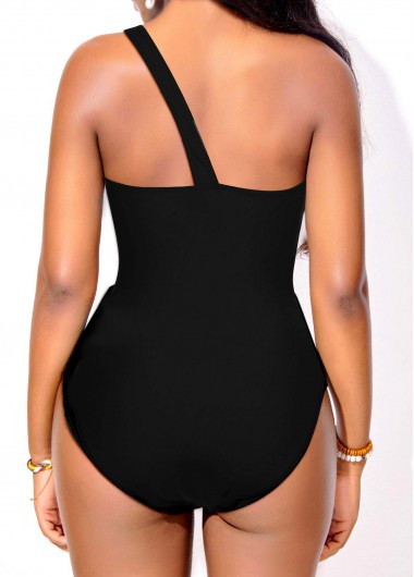 Black swimwear,Contrast Color swimwear,ROTITA Asymmetry Contrast Black One Piece Swimwear