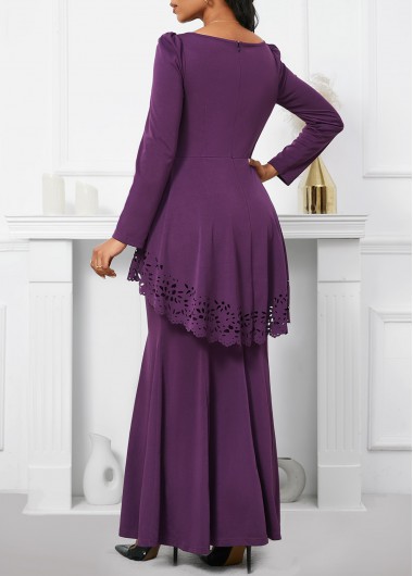 Dark Reddish Purple dresses,Plain Color dresses,Party dresses,Elegant dresses,ROTITA Dark Reddish Purple Boat Neck Mermaid Maxi Bodycon Dress