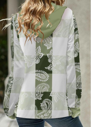 Light Green tops,Tribal tops,ROTITA Patchwork Tribal Print Light Green Long Sleeve Hoodie