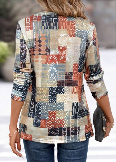 Light Grey tops,Geometric tops,Letter tops,Striped tops,Plaid tops,Patchwork Geometric Print Light Grey Asymmetrical Neck T Shirt