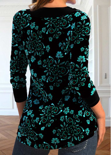 Black tops,Tribal tops,Floral tops,ROTITA Velvet Tribal Print Black Cross Collar T Shirt