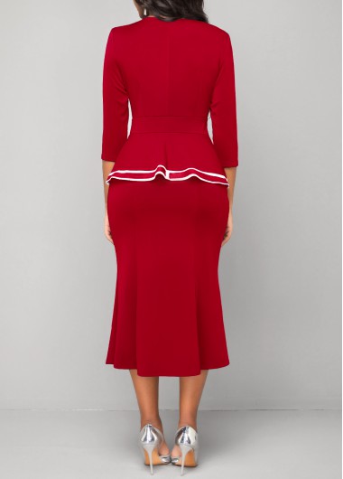 Red dresses,Striped dresses,Wear to Work dresses,Work dresses,ROTITA Red Striped V Neck Bodycon Dress