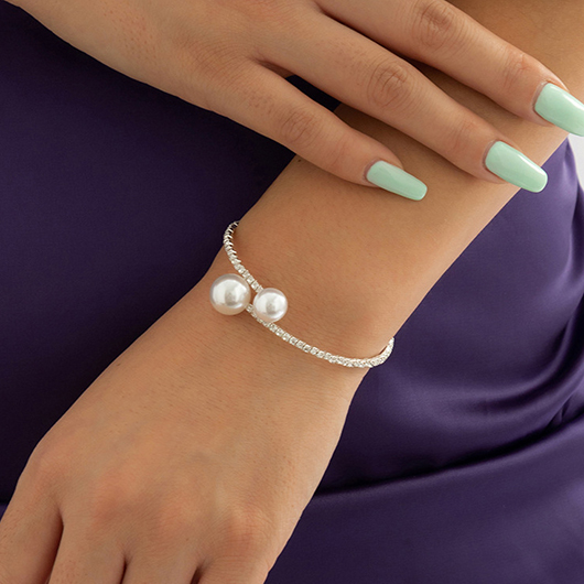 Silvery White jewelry,Other jewelry,Rhinestone Detail Silvery White Pearl Bracelet