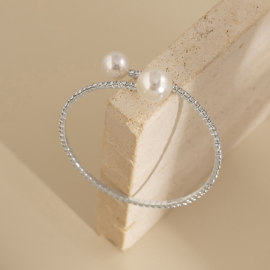 Silvery White jewelry,Other jewelry,Rhinestone Detail Silvery White Pearl Bracelet