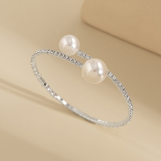 Silvery White jewelry,Other jewelry,Rhinestone Detail Silvery White Pearl Bracelet