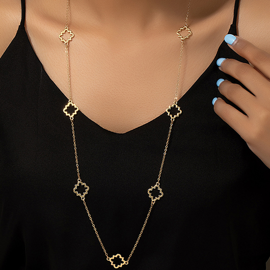 Gold Geometric Pattern Alloy Detail Necklace