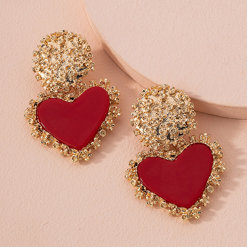 Heart Ditsy Floral Red Alloy Earrings