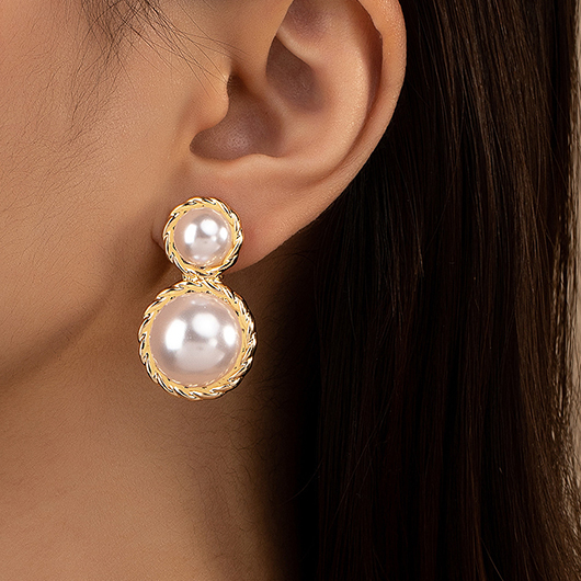Geometric Round Gold Alloy Pearl Earrings