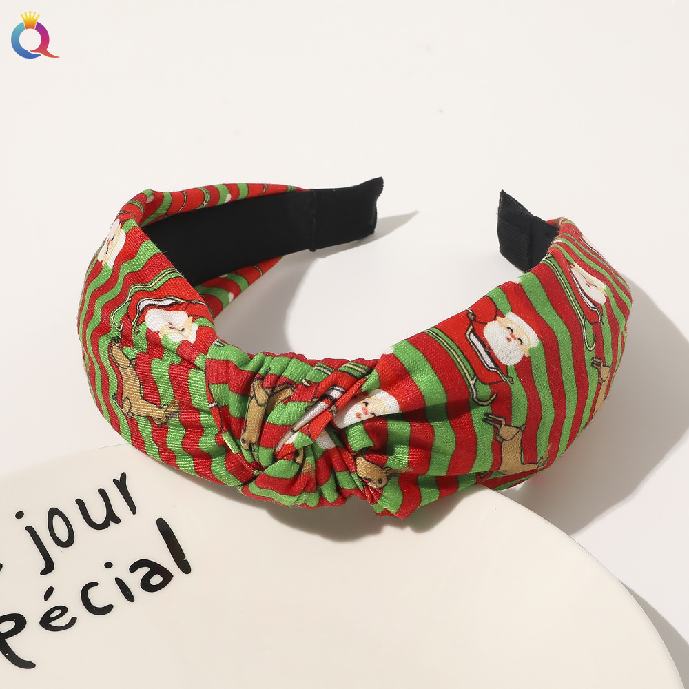 Avocado Green Twist Design Santa Claus Pirnt Headband