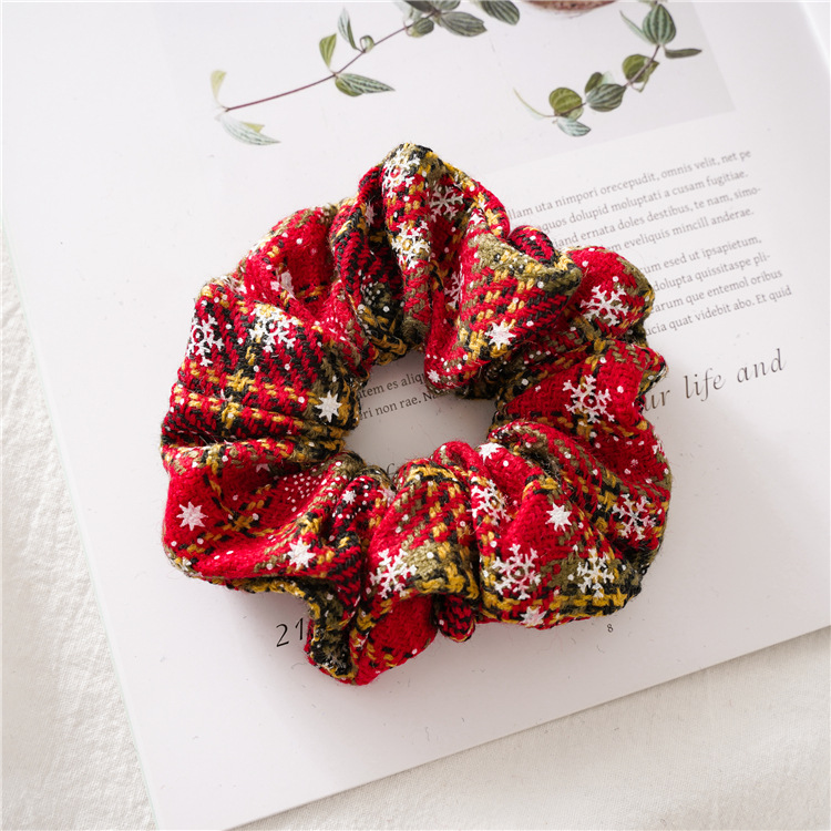 Round Red Christmas Snowflake Striped Scrunchie