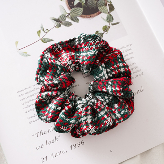 Christmas Round Red Striped Snowflake Scrunchie