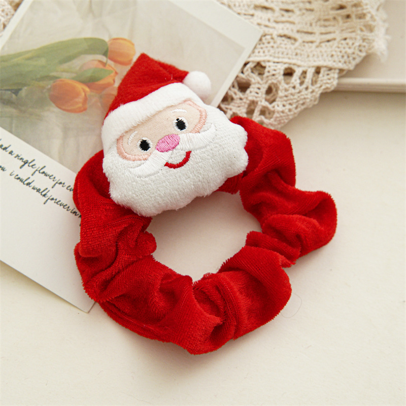 Round Christmas Smocked Patchwork Red Scrunchie