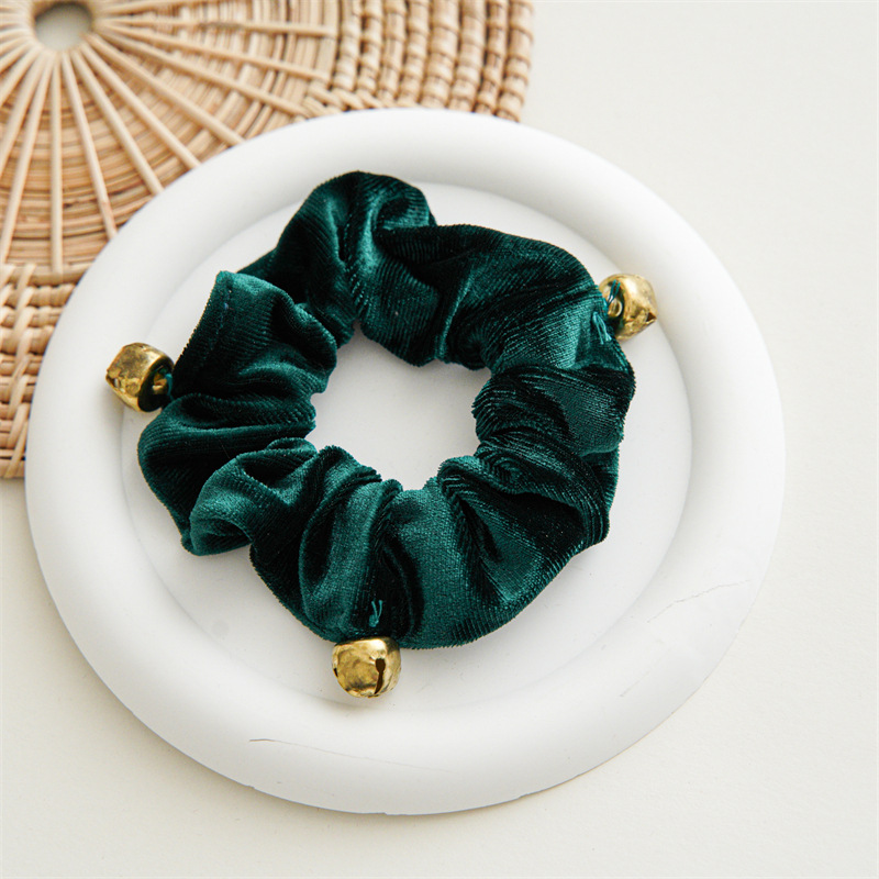 Round Patchwork Smocked Blackish Green Scrunchie
