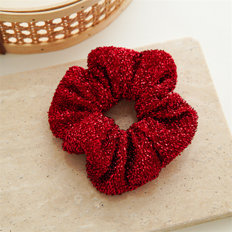 Round Design Patchwork Smocked Red Scrunchie