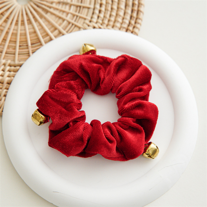 Round Design Patchwork Smocked Red Scrunchie