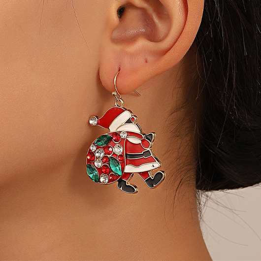 Red Alloy Geometric Santa Claus Earrings