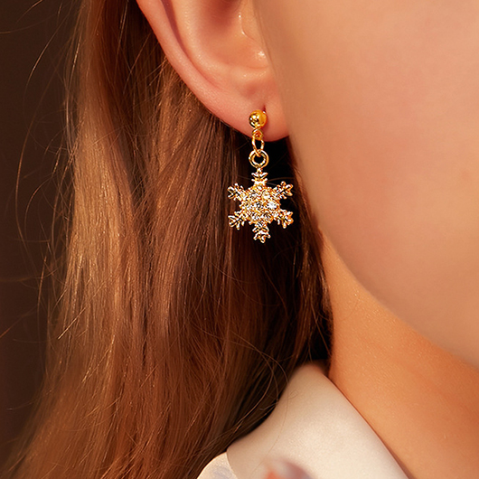 Christmas Snowflake Gold Alloy Geometric Earrings