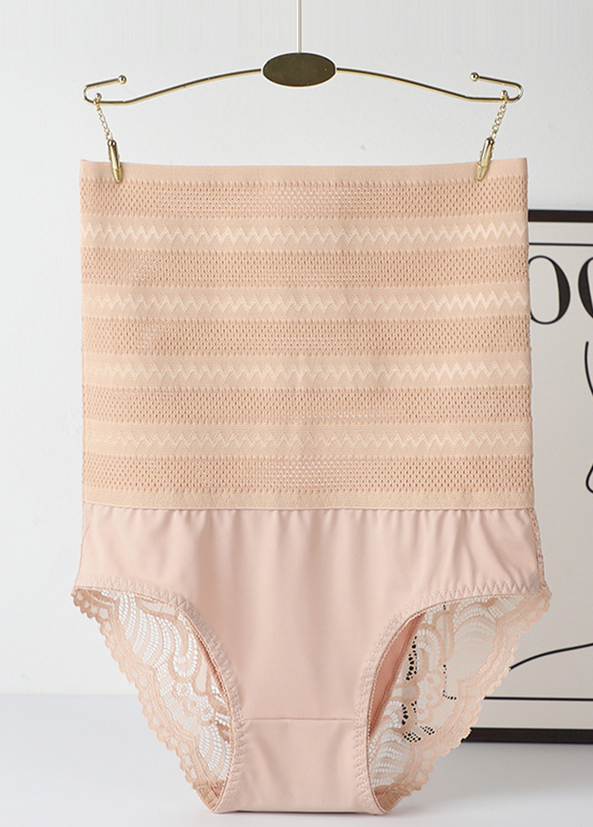 Skin Color intimates,Plain Color intimates,Lace Patchwork Skin Color High Waisted Shapewear Panties