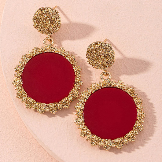 Round Red Geometric Alloy Vintage Earrings