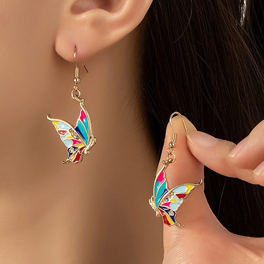 Butterfly Golden Alloy Glaze Detail Earrings