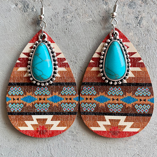 Dark Coffee Wood Tribal Geometric Earrings